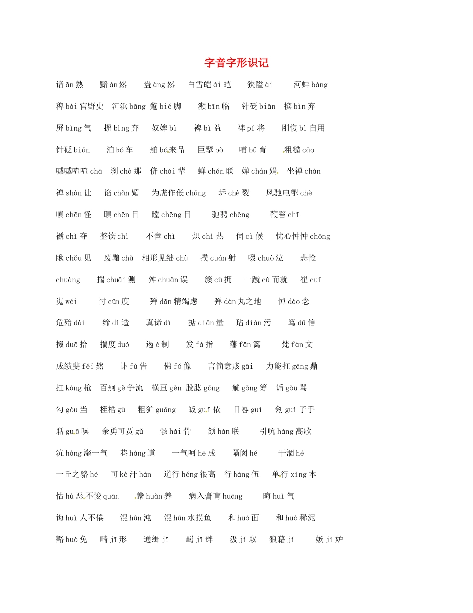 高二语文下学期学业水平考试复习 字音字形识记素材2-人教版高二全册语文素材_第1页