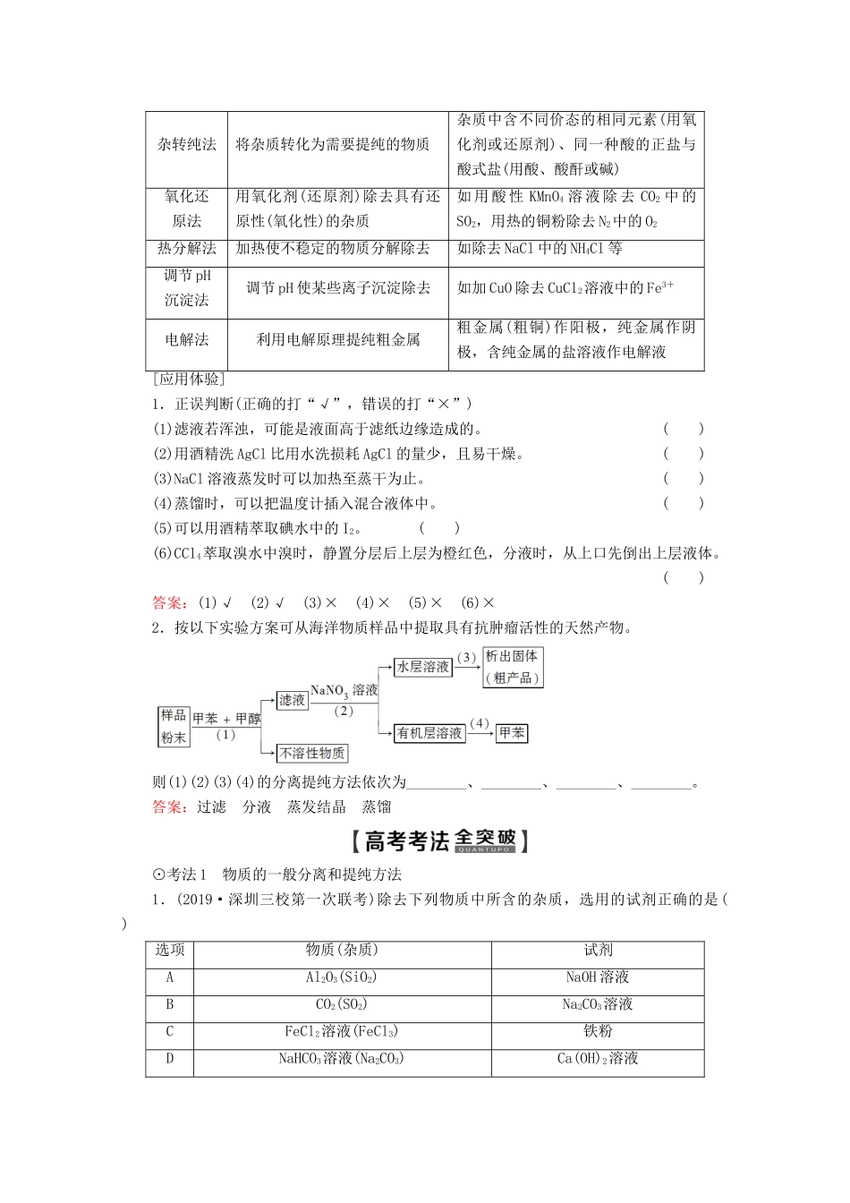 高考化学一轮复习 第10章 第2节 物质的分离、提纯和检验教学案 新人教版-新人教版高三全册化学教学案_第3页