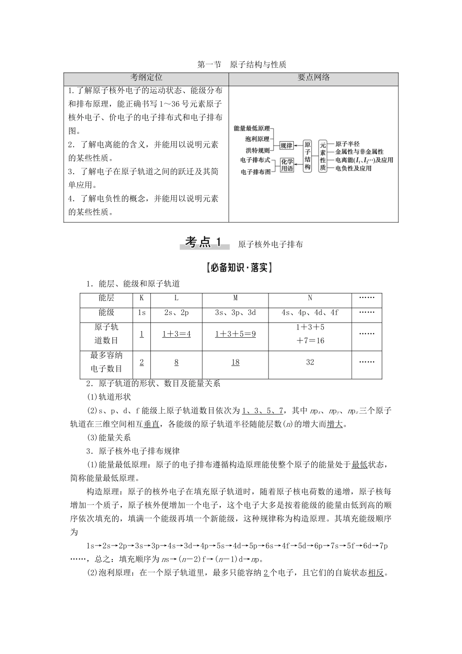 高考化学一轮复习 第12章 物质结构与性质 第1节 原子结构与性质教学案 新人教版-新人教版高三全册化学教学案_第1页