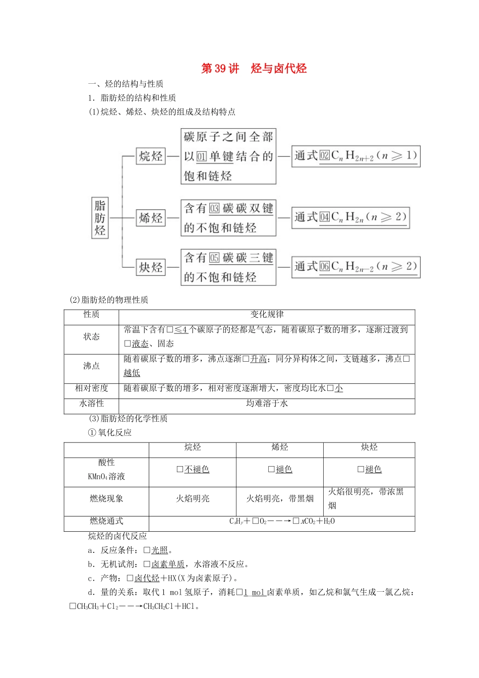 高考化学一轮复习 第13章 有机化学基础 第39讲 烃与卤代烃教学案 新人教版-新人教版高三全册化学教学案_第1页