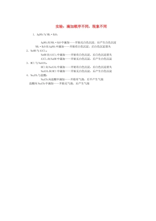高考化学一轮复习 实验：滴加顺序不同，现象不同素材-人教版高三全册化学素材