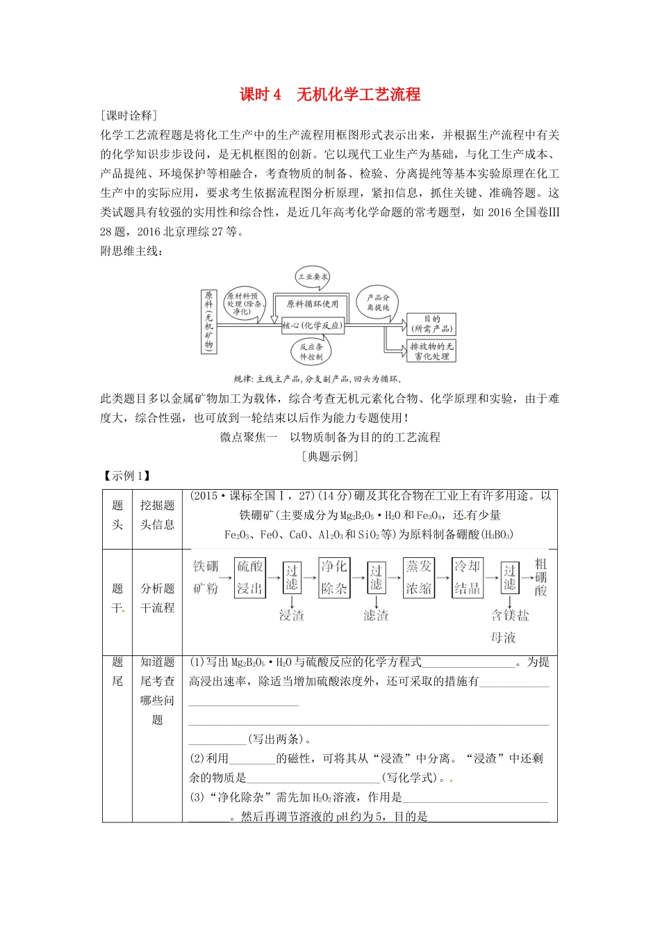 高考化学总复习 无机化学工艺流程教学案 苏教版-苏教版高三全册化学教学案_第1页