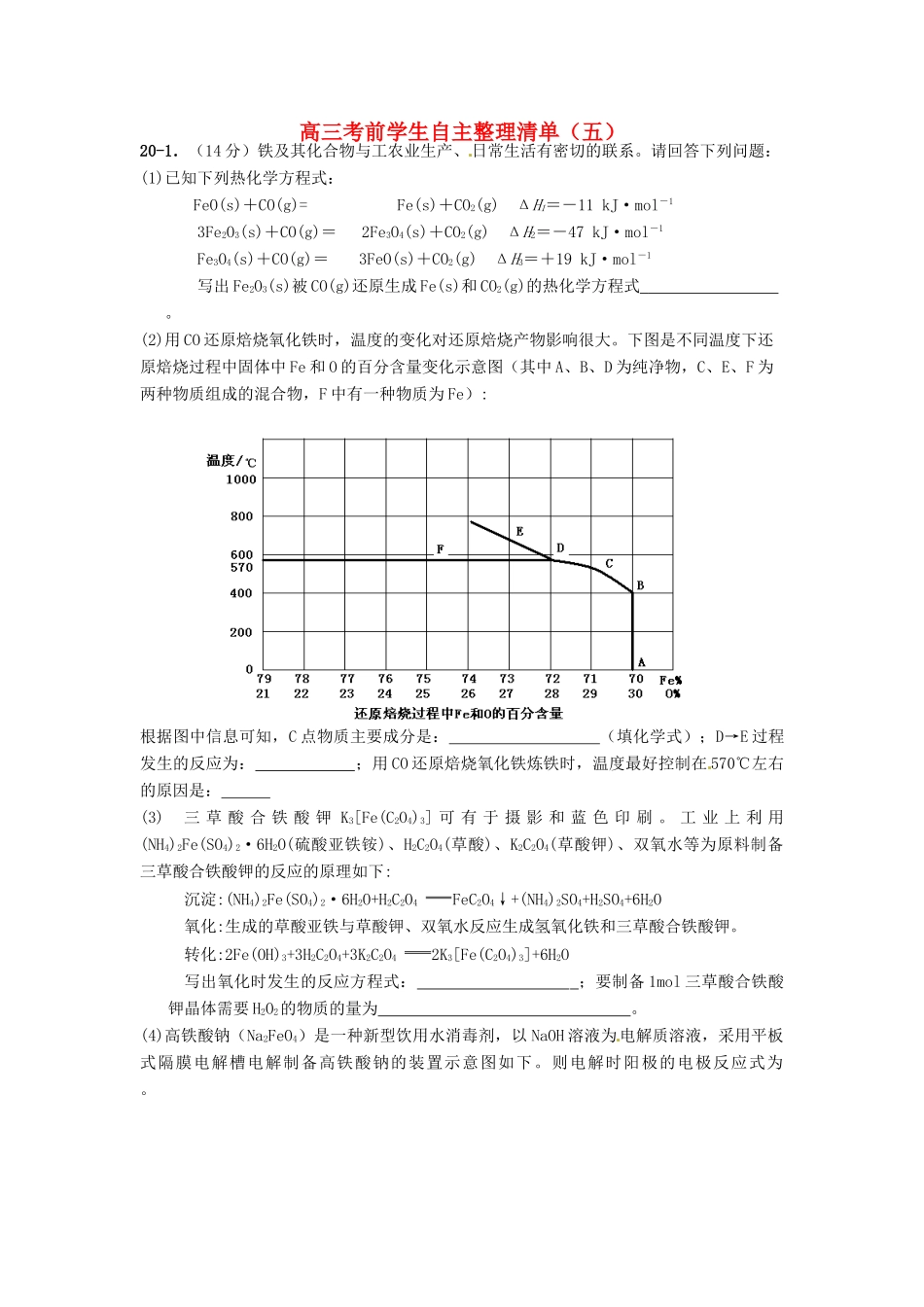 高考化学 考前学生自主整理清单（五）-人教版高三全册化学素材_第1页