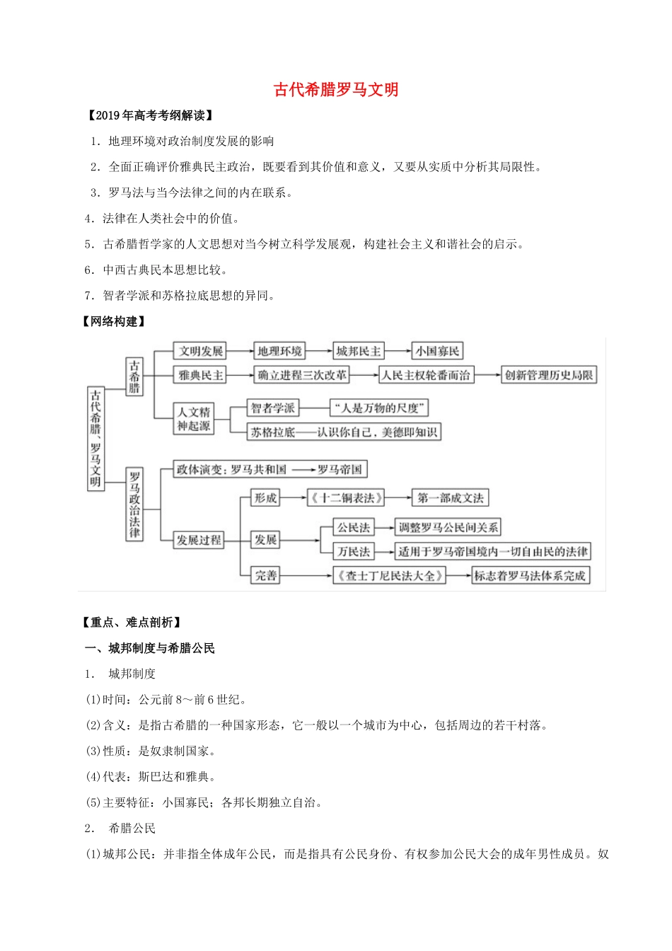 高考历史 考纲解读与热点难点突破 专题04 古代希腊罗马文明教学案（含解析）-人教版高三全册历史教学案_第1页