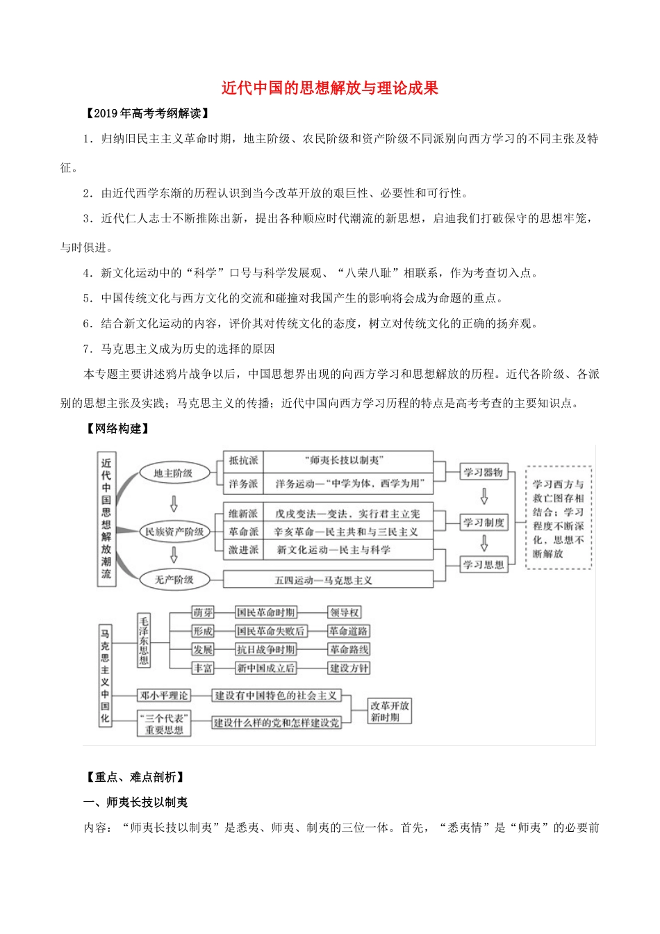 高考历史 考纲解读与热点难点突破 专题10 近代中国的思想解放与理论成果教学案（含解析）-人教版高三全册历史教学案_第1页