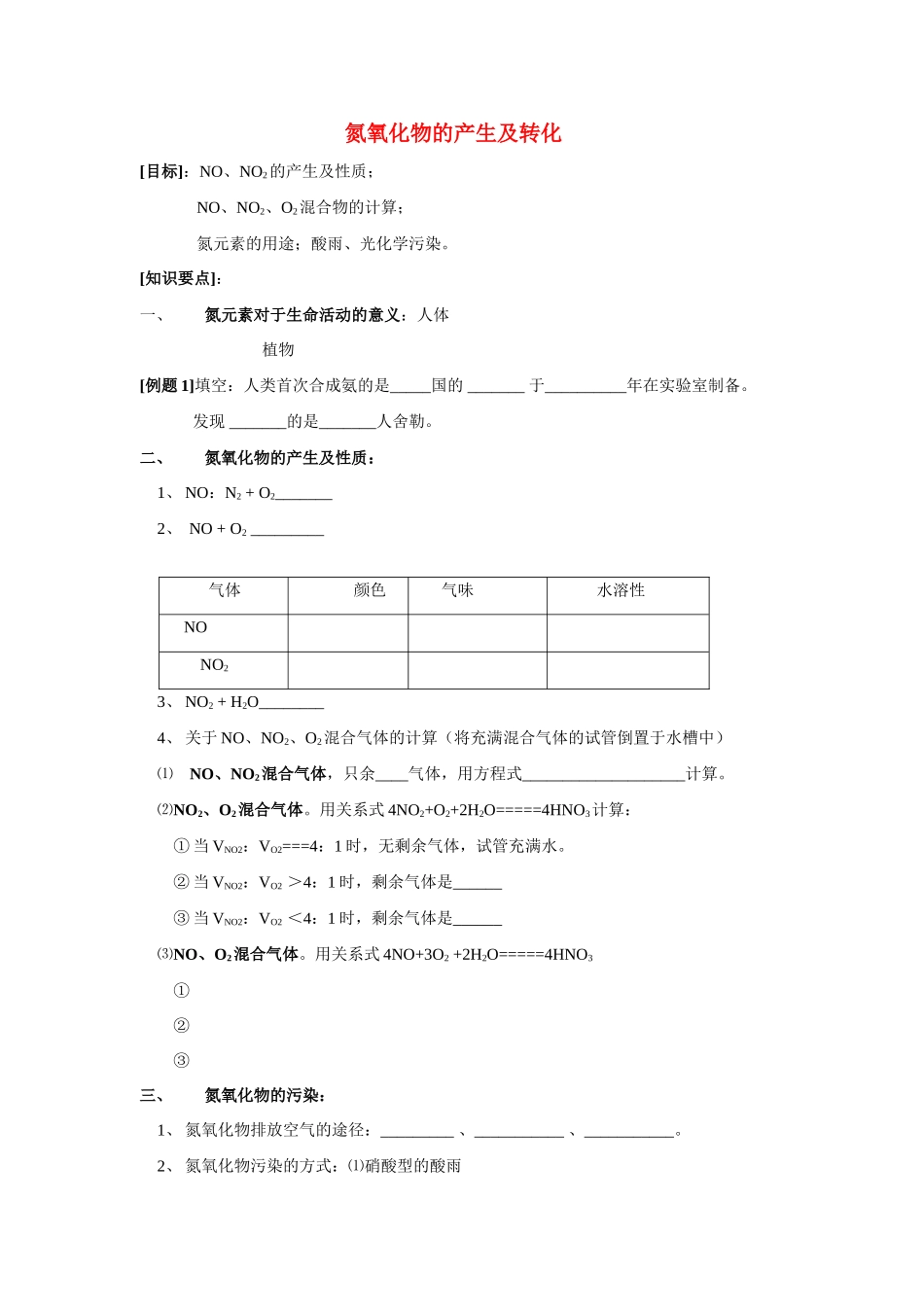 高考化学 专题四第二单元第一课时 氮氧化物的产生及转化素材_第1页