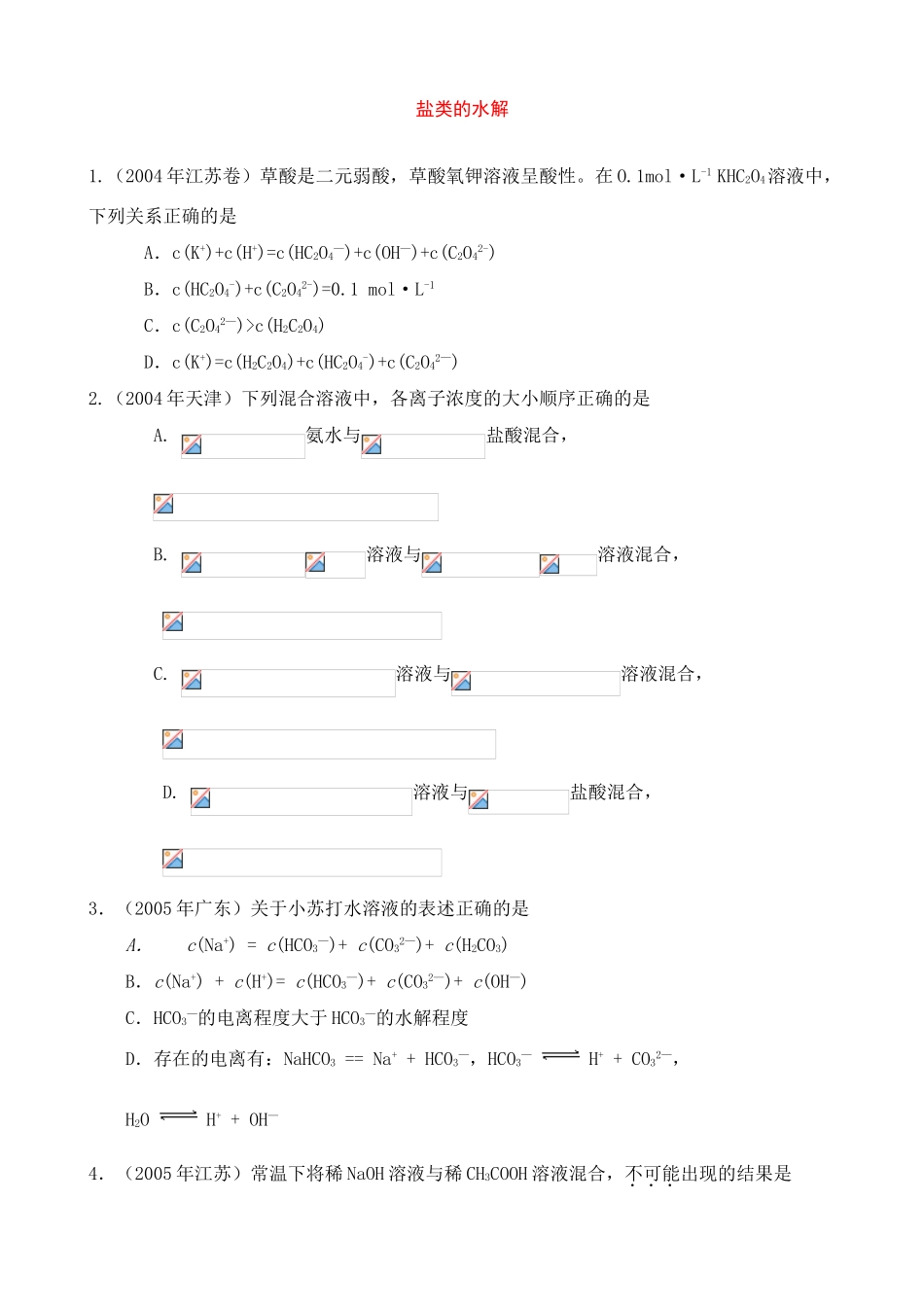 高考化学复习素材：盐类的水解_第1页