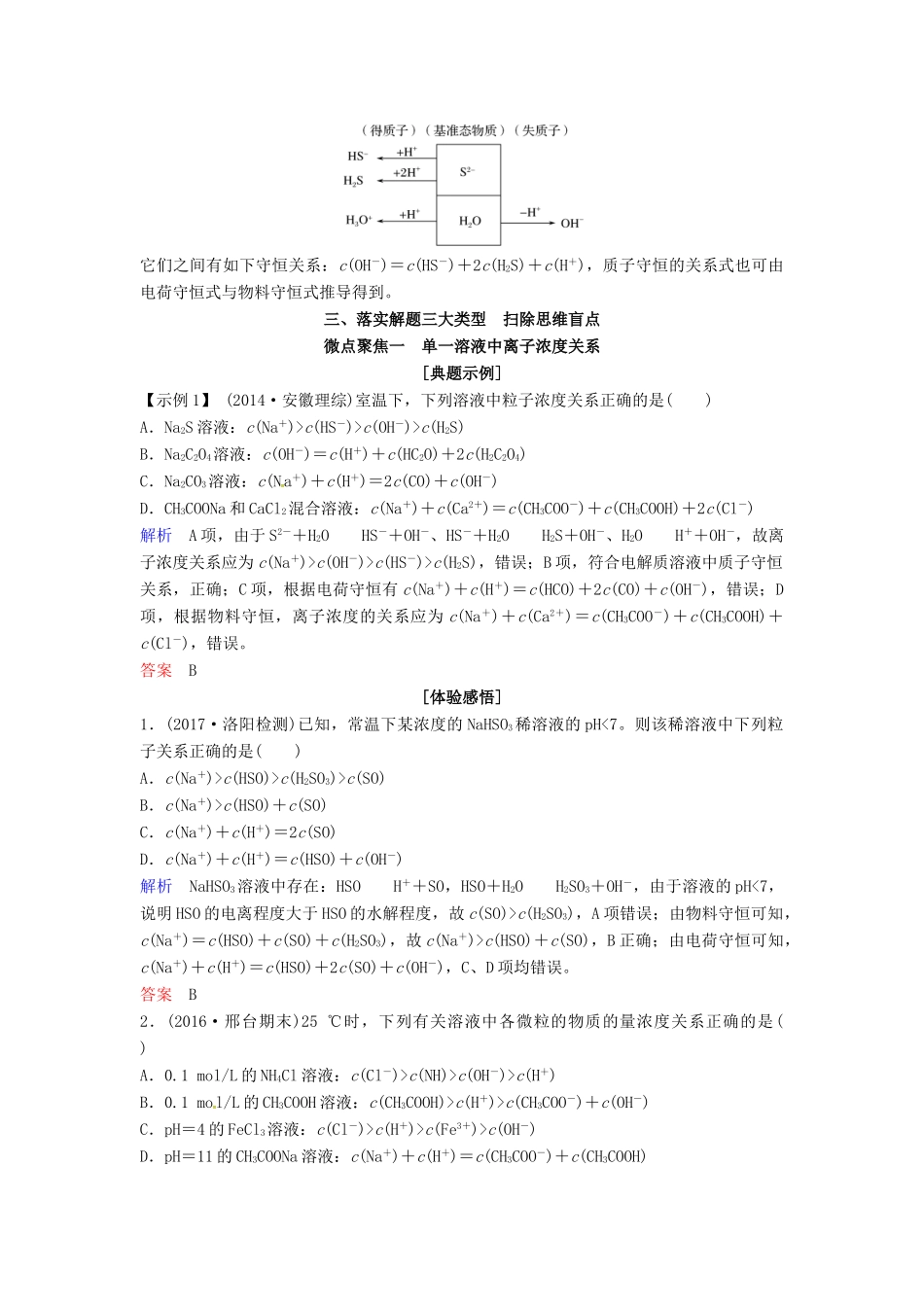 高考化学总复习 专题八 电解质溶液中粒子浓度关系教学案 苏教版-苏教版高三全册化学教学案_第2页