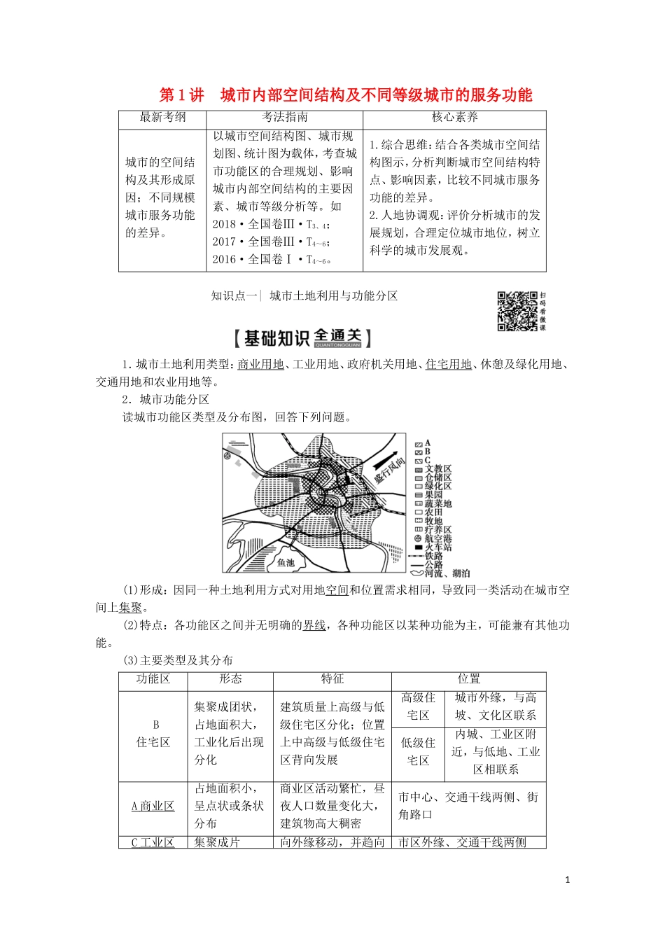 高考地理一轮复习 第2部分 第7章 城市与城市化 第1讲 城市内部空间结构及不同等级城市的服务功能教学案（含解析）新人教版-新人教版高三全册地理教学案_第1页