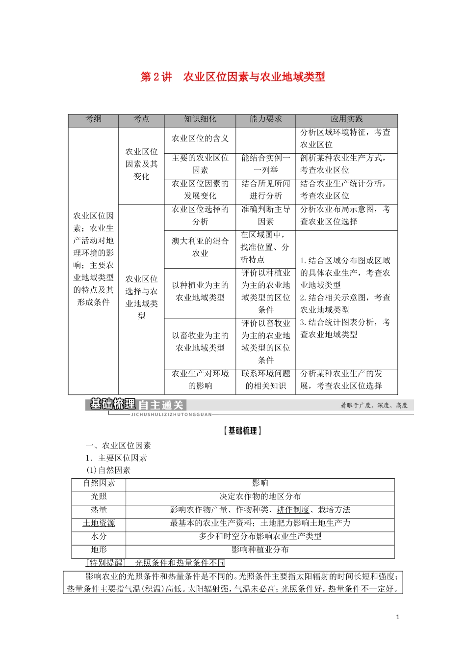 高考地理一轮复习 第2部分 第7章 区域产业活动 第2讲 农业区位因素与农业地域类型教学案 湘教版-湘教版高三全册地理教学案_第1页