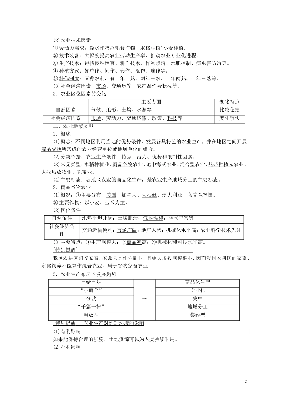 高考地理一轮复习 第2部分 第7章 区域产业活动 第2讲 农业区位因素与农业地域类型教学案 湘教版-湘教版高三全册地理教学案_第2页