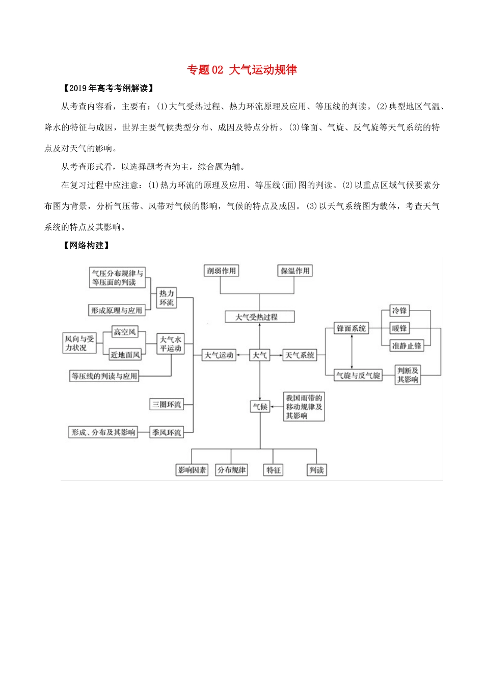 高考地理 考纲解读与热点难点突破 专题02 大气运动规律教学案-人教版高三全册地理教学案_第1页
