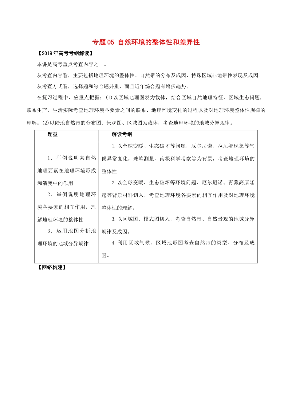 高考地理 考纲解读与热点难点突破 专题05 自然环境的整体性和差异性教学案-人教版高三全册地理教学案_第1页