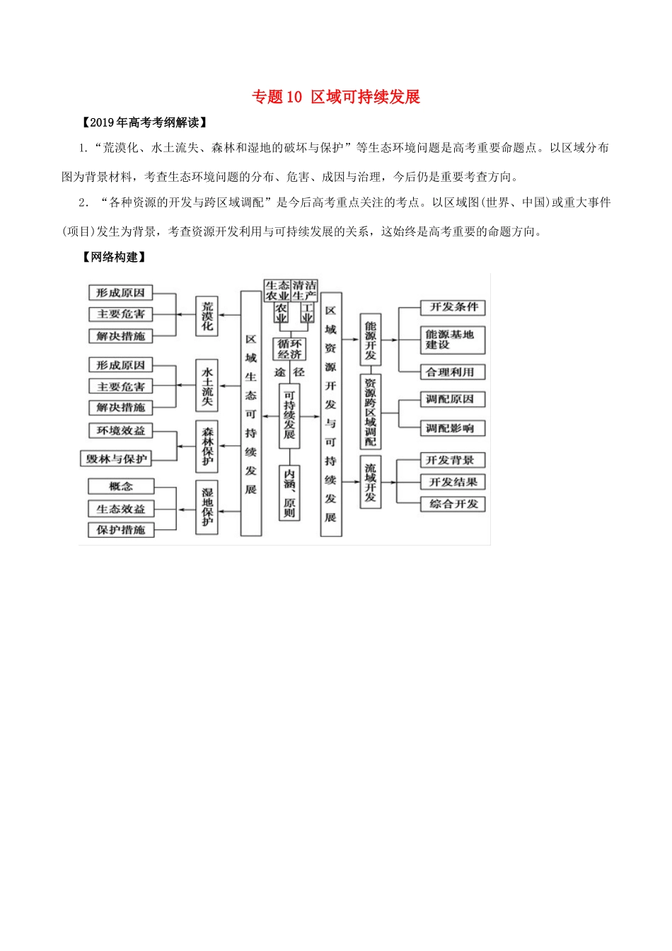 高考地理 考纲解读与热点难点突破 专题10 区域可持续发展教学案-人教版高三全册地理教学案_第1页