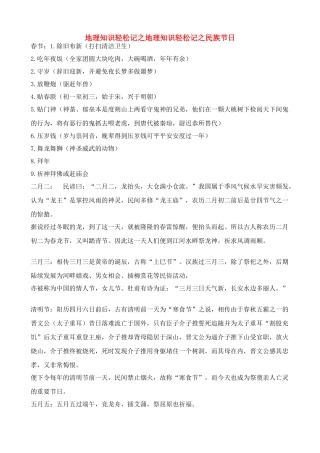 高考地理 知识轻松记 民族节日素材