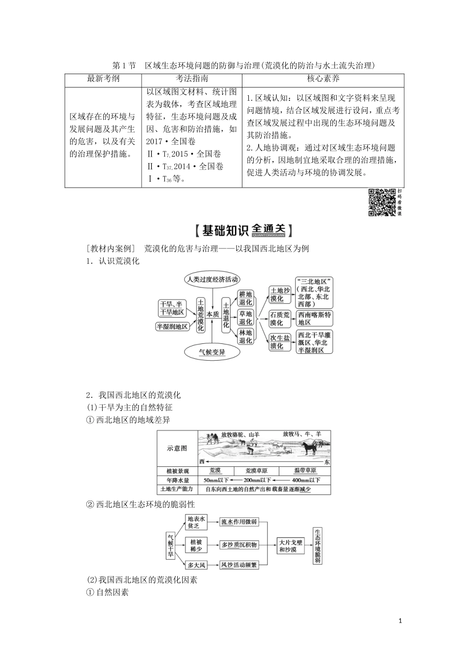 高考地理一轮复习 第3部分 第10章 区域可持续发展 第1节 区域生态环境问题的防御与治理（荒漠化的防治与水土流失治理）教学案（含解析）湘教版-湘教版高三全册地理教学案_第1页