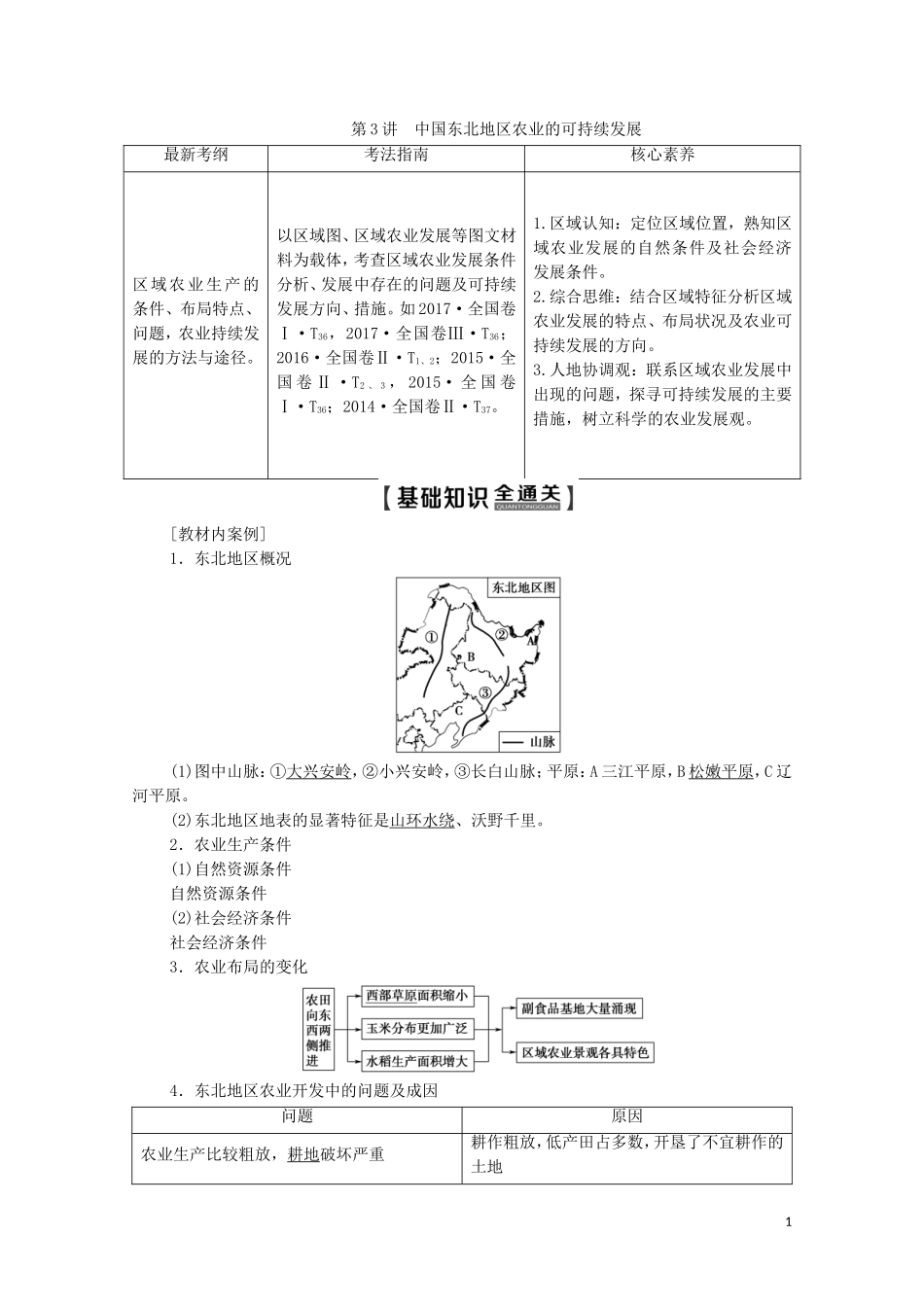 高考地理一轮复习 第3部分 第10章 区域可持续发展 第3讲 中国东北地区农业的可持续发展教学案（含解析）中图版-中图版高三全册地理教学案_第1页