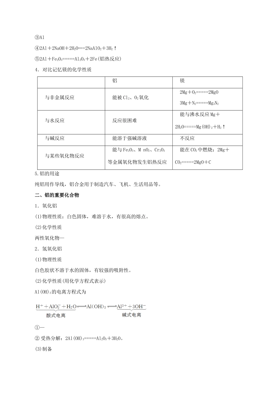 高考化学一轮复习 专题3.2 镁铝及其重要化合物教学案-人教版高三全册化学教学案_第2页