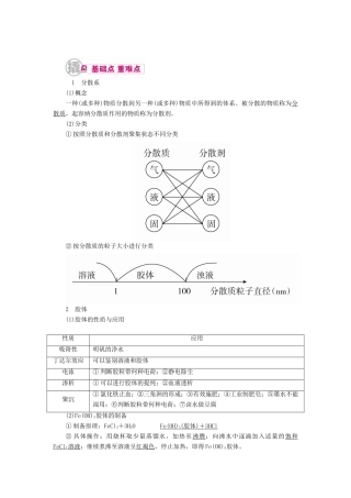 高考化学一轮复习 专题二 物质的组成、性质及分类 考点二 分散系教学案-人教版高三全册化学教学案