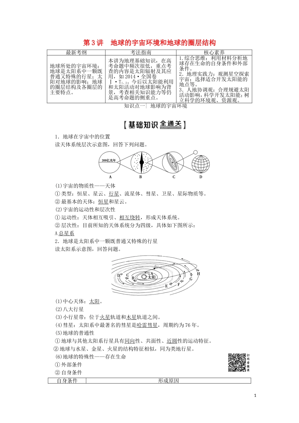 高考地理一轮复习 第1部分 第1章 行星地球 第3讲 地球的宇宙环境和地球的圈层结构教学案（含解析）新人教版-新人教版高三全册地理教学案_第1页