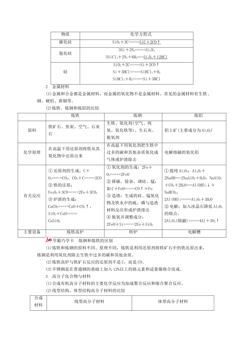 高考化学一轮复习 专题二十八 化学与技术 考点三 化学与材料的制造和应用教学案-人教版高三全册化学教学案_第2页