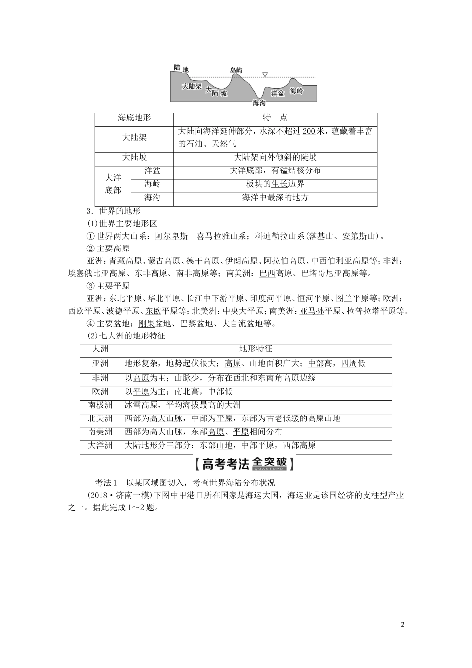 高考地理一轮复习 第4部分 第13单元 世界地理 第1节 世界地理概况教学案（含解析）鲁教版-鲁教版高三全册地理教学案_第2页