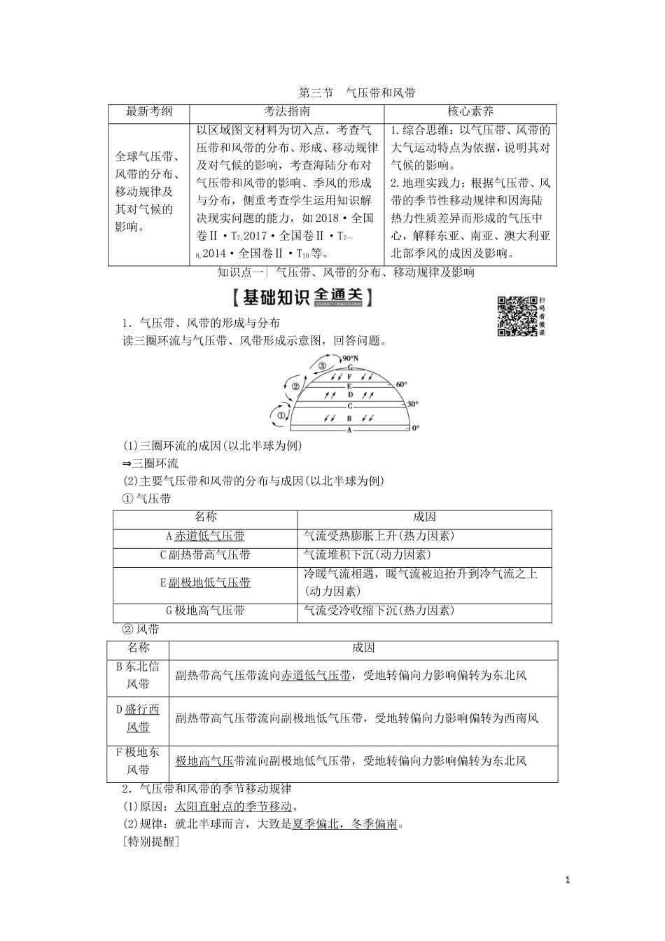 高考地理一轮复习 第1部分 第2单元 从地球圈层看地理环境 第3节 气压带和风带教学案（含解析）鲁教版-鲁教版高三全册地理教学案_第1页