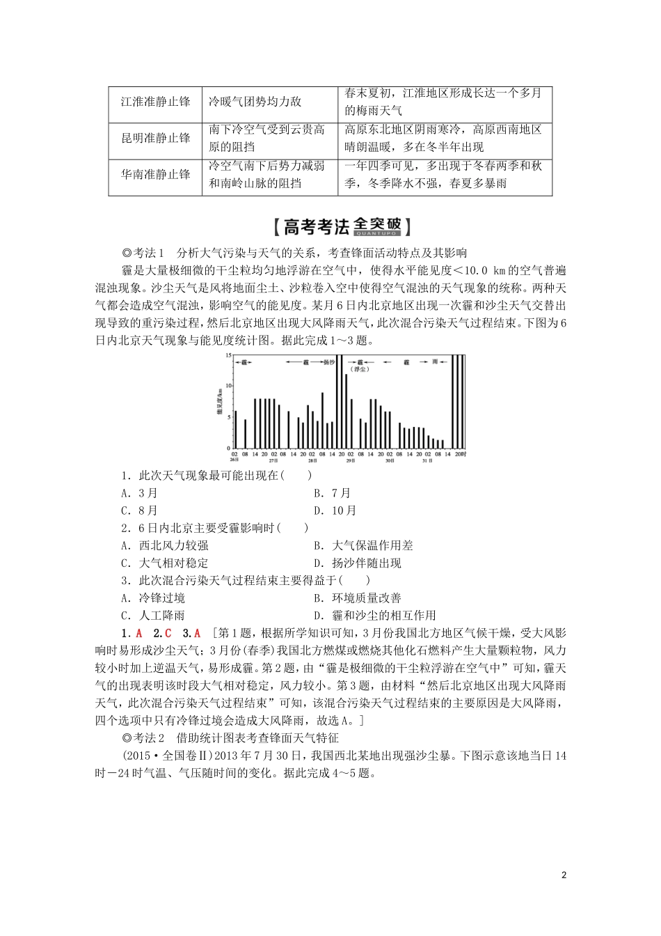高考地理一轮复习 第1部分 第2章 地球上的大气 第3讲 常见的天气系统教学案（含解析）新人教版-新人教版高三全册地理教学案_第2页