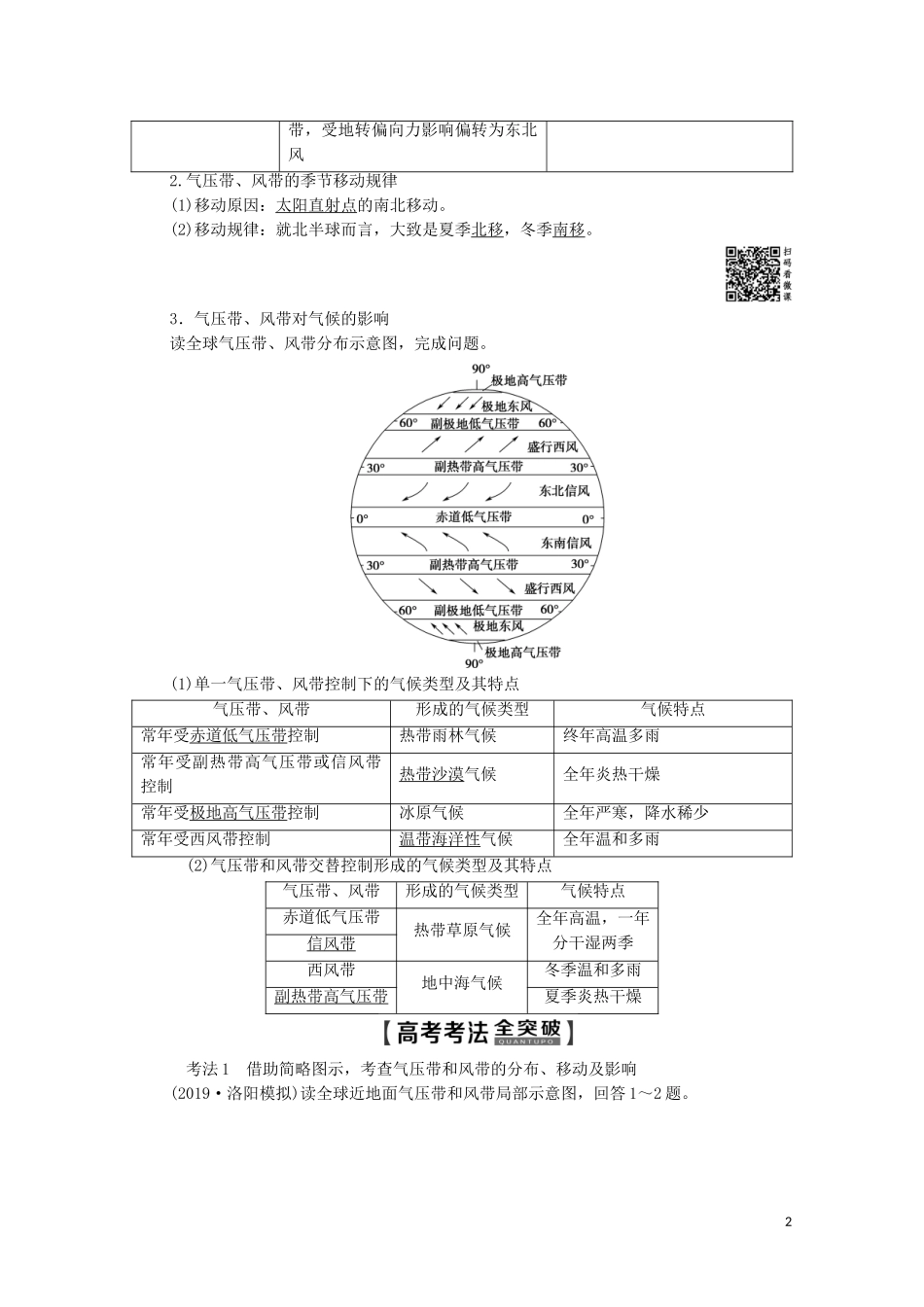 高考地理一轮复习 第1部分 第2章 自然地理环境中的物质运动和能量交换 第2讲 全球性大气环流教学案（含解析）中图版-中图版高三全册地理教学案_第2页