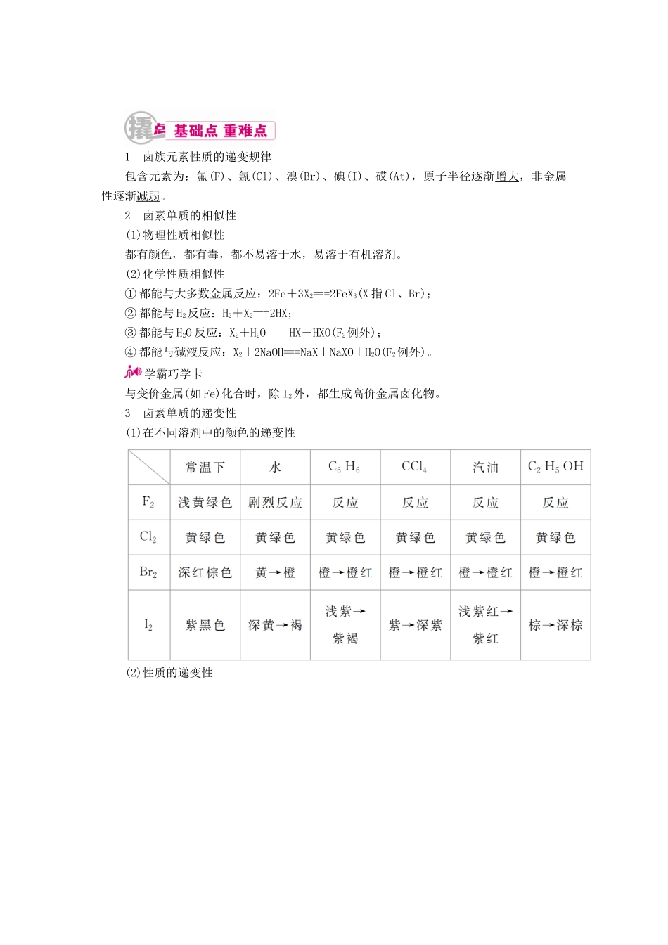 高考化学一轮复习 专题十七 氯、溴、碘及其化合物 考点二 卤素单质及其化合物教学案-人教版高三全册化学教学案_第1页