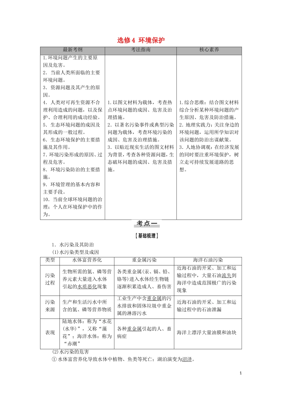 高考地理一轮复习 第5部分 选修4 环境保护教学案 湘教版-湘教版高三选修4地理教学案_第1页