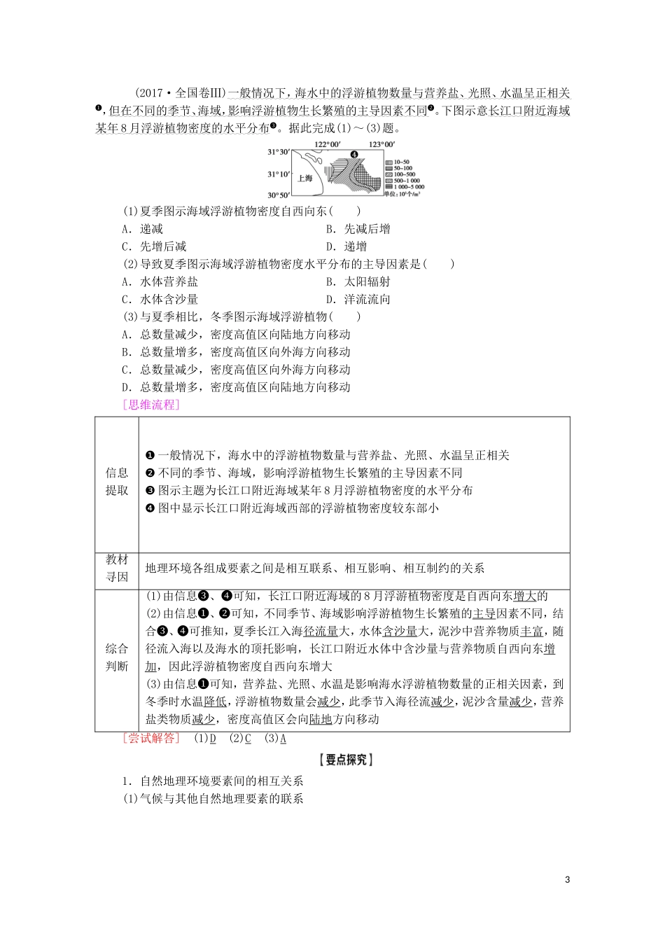 高考地理一轮复习 第1部分 第3章 自然地理环境的整体性与差异性 第1讲 自然地理要素变化与环境变迁 自然地理环境的整体性教学案 湘教版-湘教版高三全册地理教学案_第3页