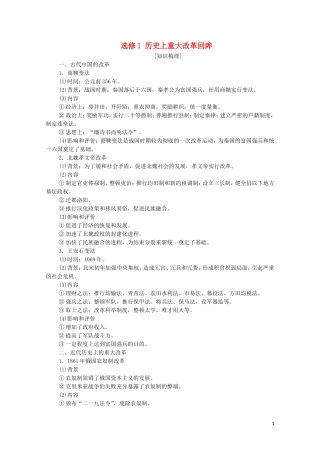 高考历史一轮复习 选修模块 选修1 历史上重大改革回眸教学案 新人教版-新人教版高三选修1历史教学案