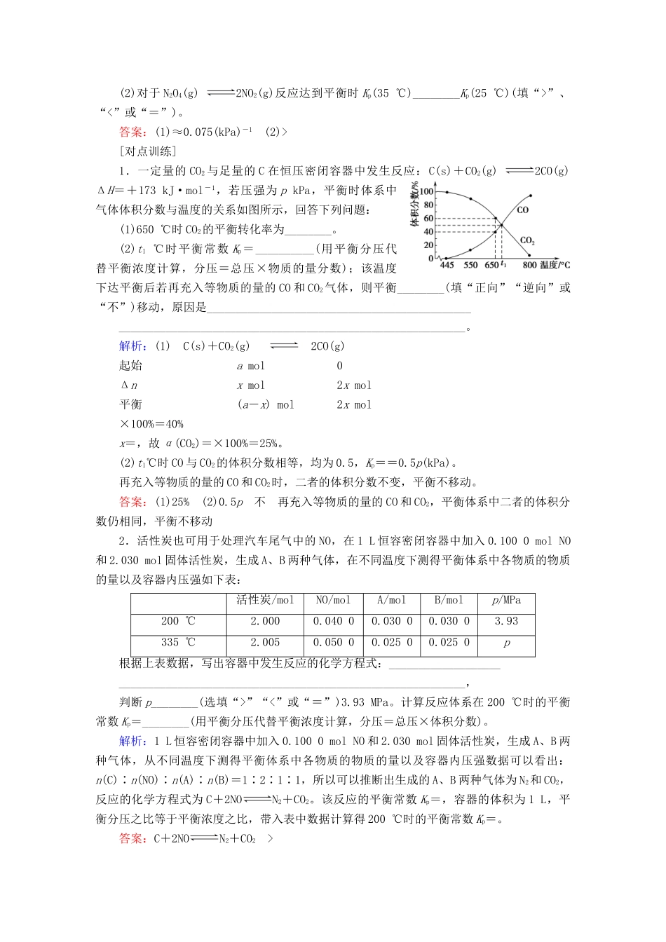 高考化学一轮复习 专项突破18 压强平衡常数Kp的计算方法教学案 鲁科版-鲁科版高三全册化学教学案_第2页