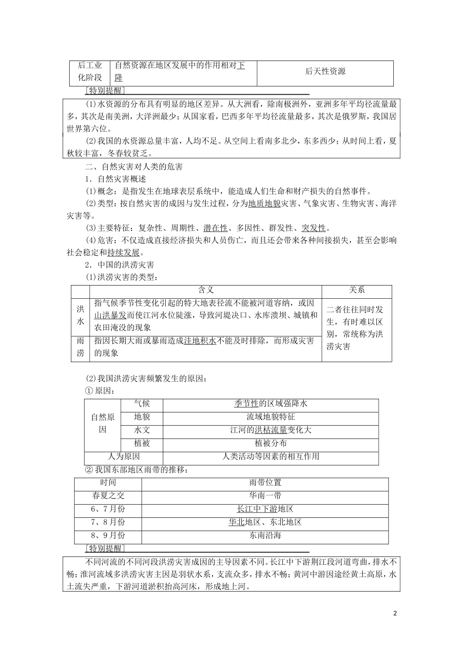 高考地理一轮复习 第1部分 第4章 自然环境对人类活动的影响 第3讲 自然资源与人类活动 自然灾害对人类的危害教学案 湘教版-湘教版高三全册地理教学案_第2页