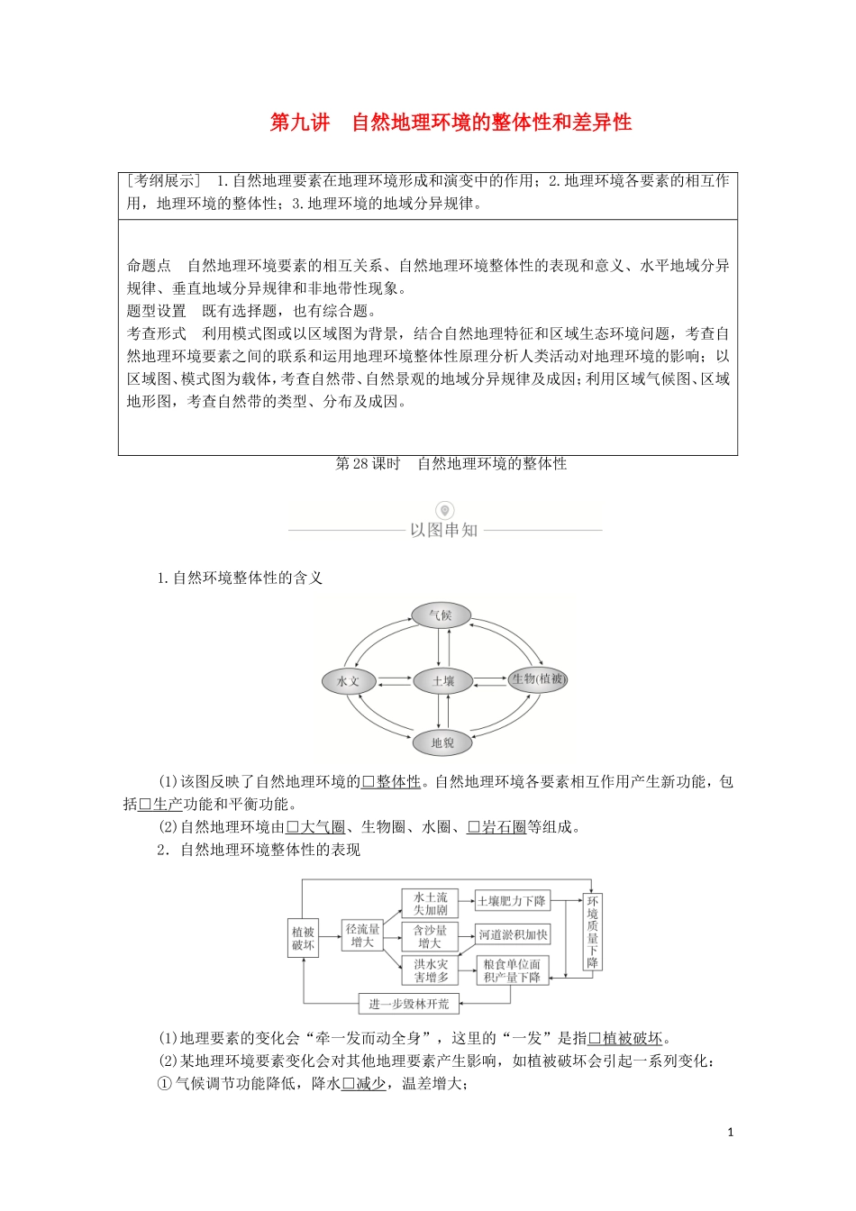 高考地理一轮复习 第九讲 自然地理环境的整体性和差异性 第28课时 自然地理环境的整体性教学案（含解析）-人教版高三全册地理教学案_第1页