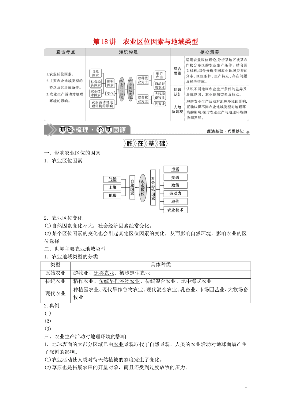 高考地理一轮复习 第七章 生产活动与地域联系 第18讲 农业区位因素与地域类型教学案 中图版-中图版高三全册地理教学案_第1页
