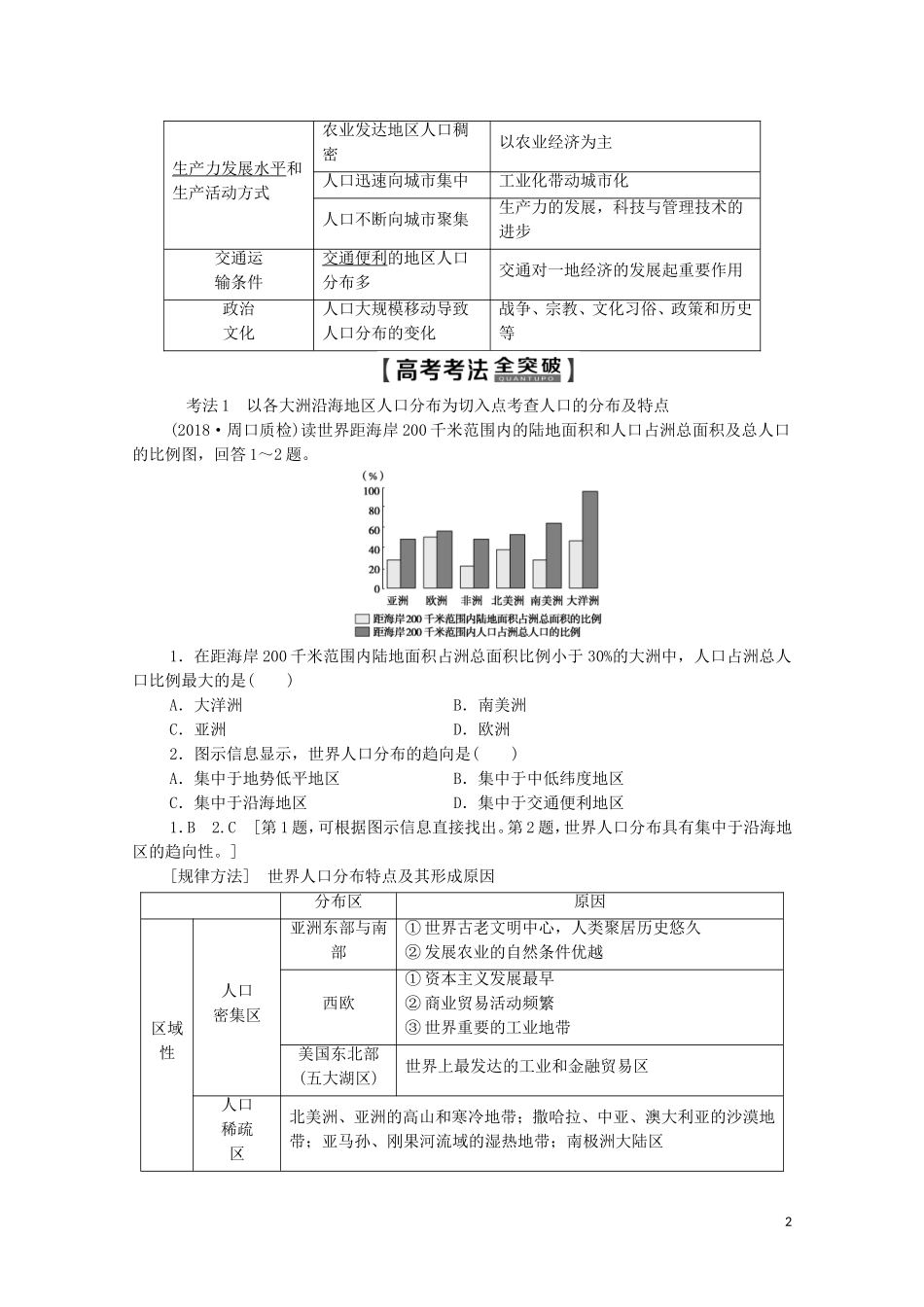高考地理一轮复习 第2部分 第5单元 人口与地理环境 第3节 人口分布与人口合理容量教学案（含解析）鲁教版-鲁教版高三全册地理教学案_第2页