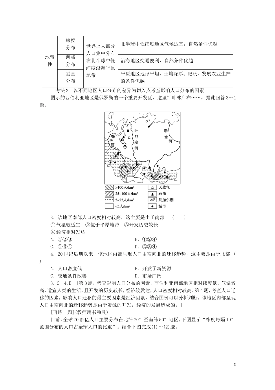 高考地理一轮复习 第2部分 第5单元 人口与地理环境 第3节 人口分布与人口合理容量教学案（含解析）鲁教版-鲁教版高三全册地理教学案_第3页