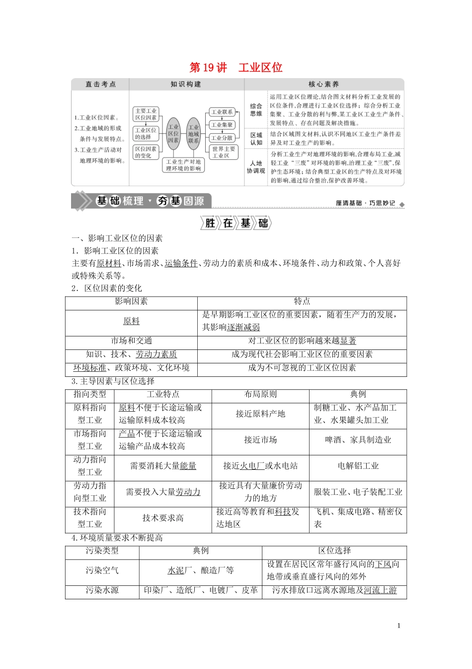 高考地理一轮复习 第七章 生产活动与地域联系 第19讲 工业区位教学案 中图版-中图版高三全册地理教学案_第1页