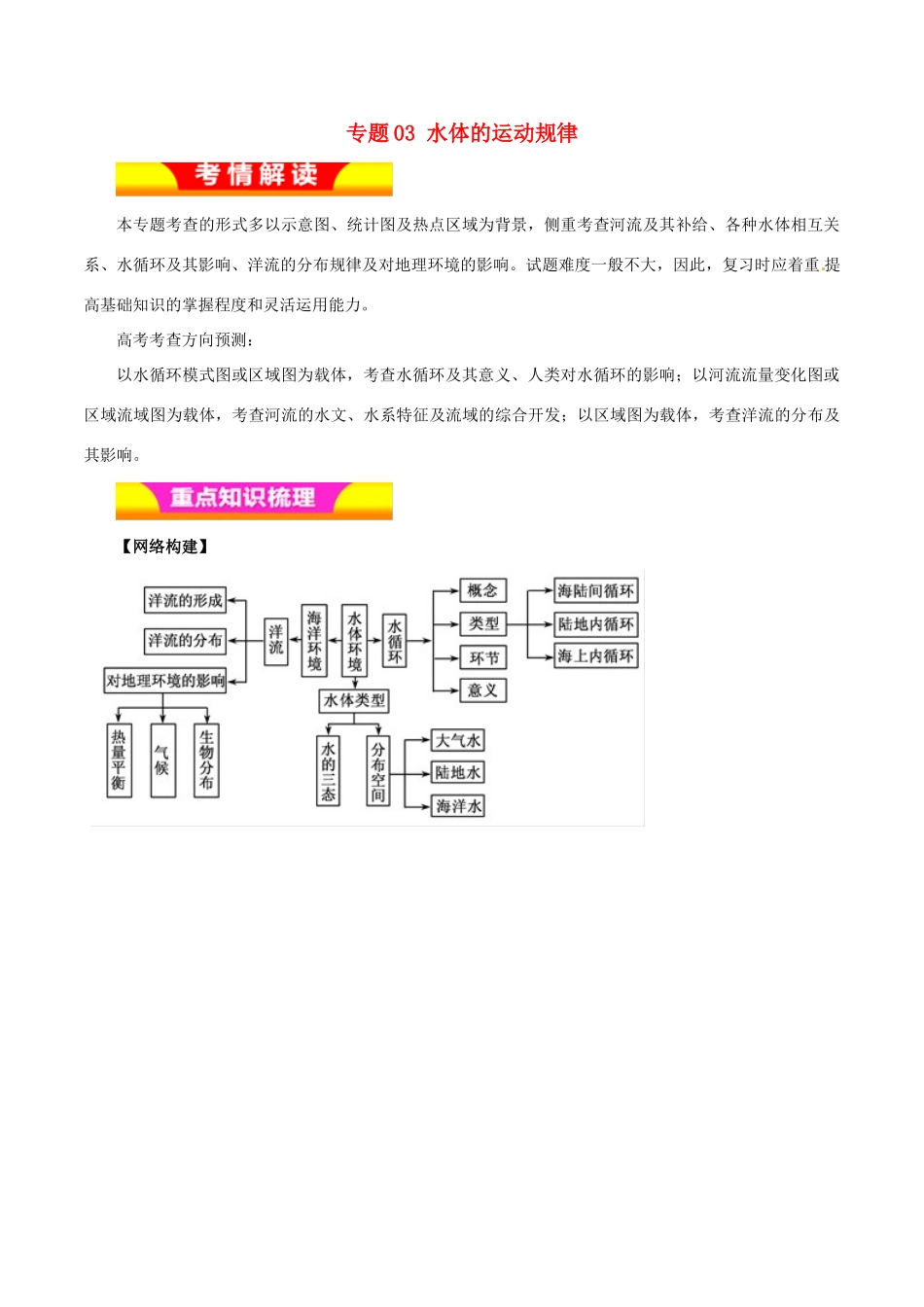 高考地理二轮复习 专题03 水体的运动规律教学案-人教版高三全册地理教学案_第1页