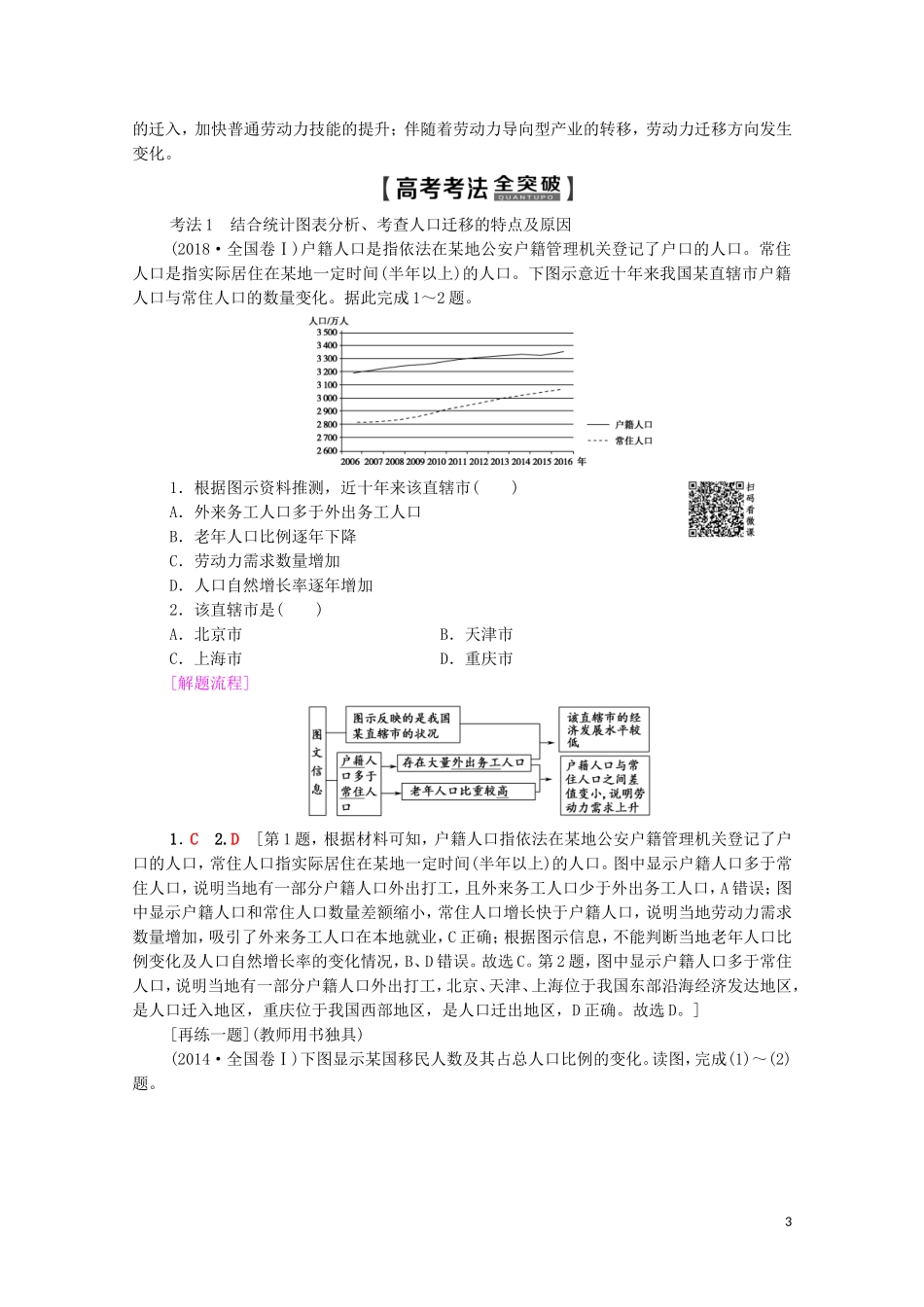 高考地理一轮复习 第2部分 第5章 人口与环境 第2节 人口迁移 地域文化与人口教学案（含解析）湘教版-湘教版高三全册地理教学案_第3页