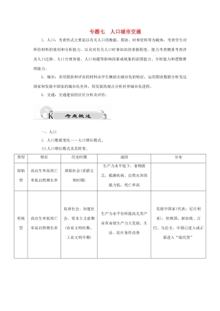 高考地理二轮复习 专题七 人口城市交通考点概述素材-人教版高三全册地理素材