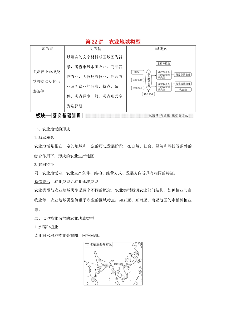高考地理一轮复习 第八单元 产业活动与地理环境 第22讲 农业地域类型学案 鲁教版-鲁教版高三全册地理学案_第1页
