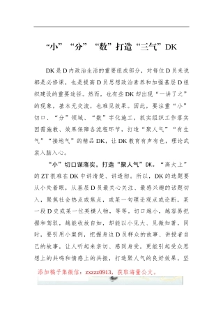 “小”“分”“数”打造“三气”DK