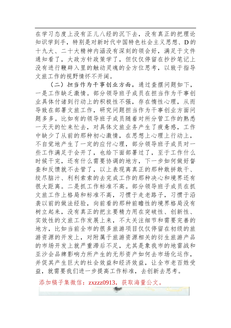 市文化和旅游局领导班子D性检视剖析材料_第2页