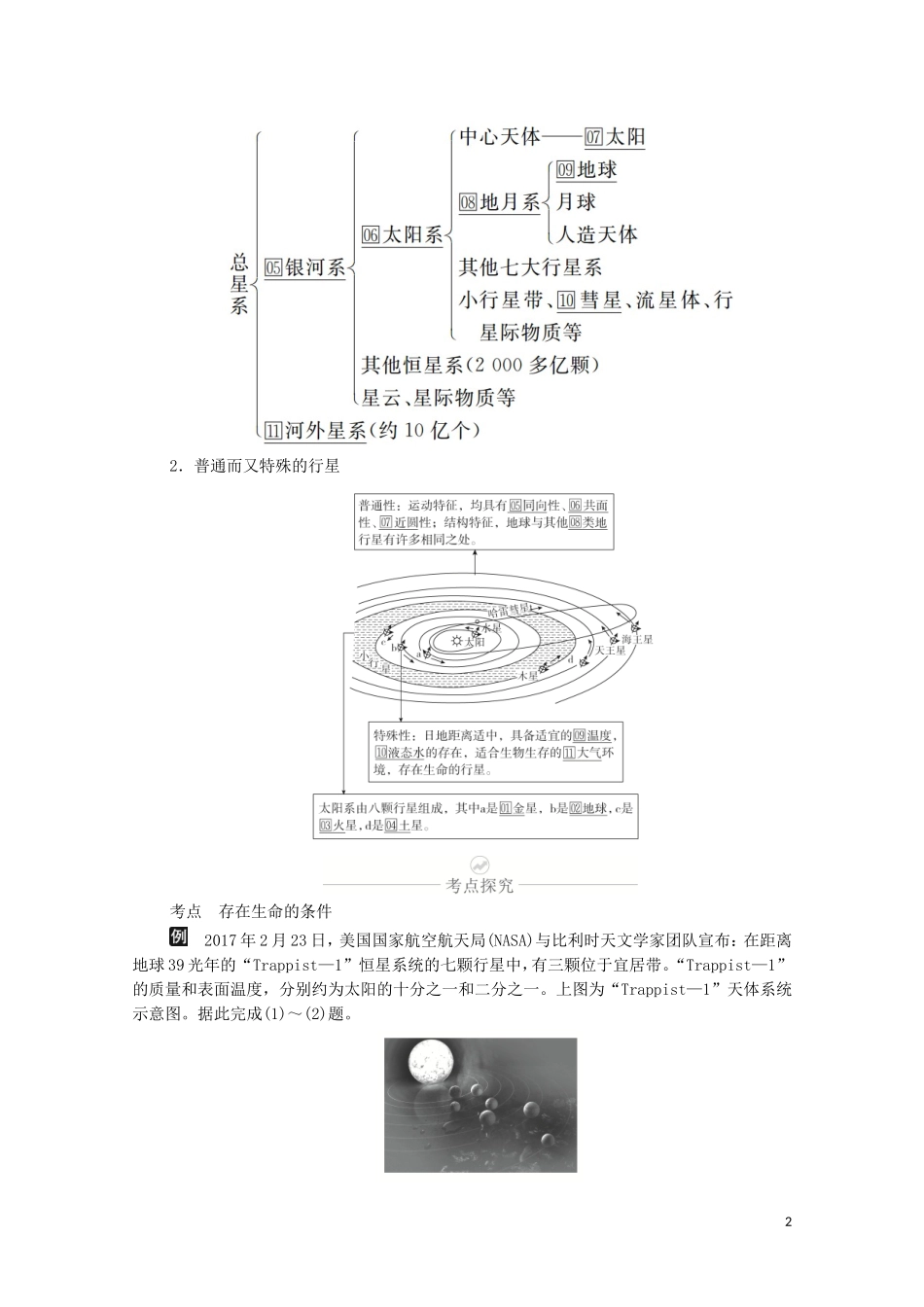 高考地理一轮复习 第二讲 地球的宇宙环境 第5课时 宇宙环境及其探索教学案（含解析）-人教版高三全册地理教学案_第2页