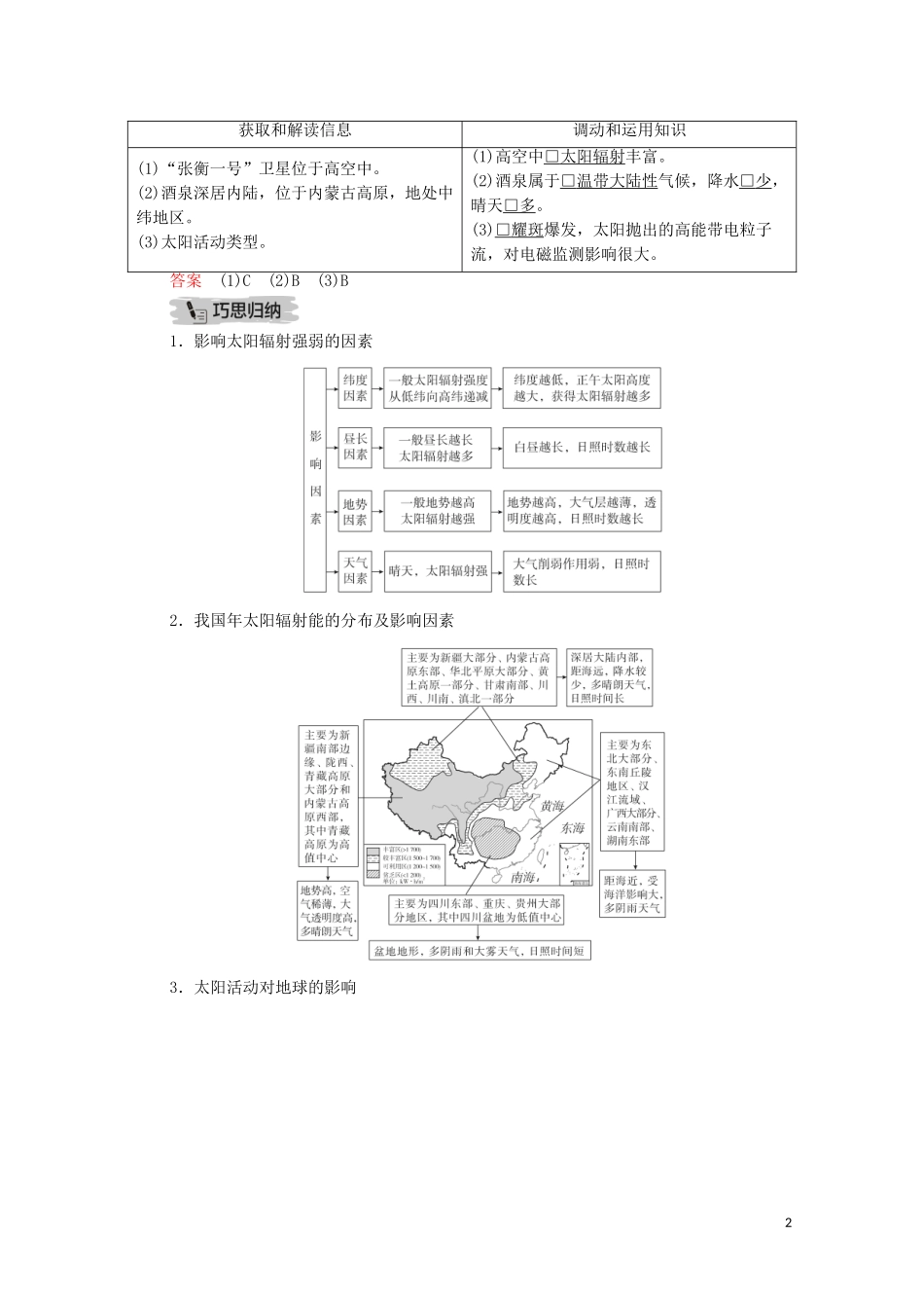 高考地理一轮复习 第二讲 地球的宇宙环境 第6课时 太阳对地球的影响教学案（含解析）-人教版高三全册地理教学案_第2页