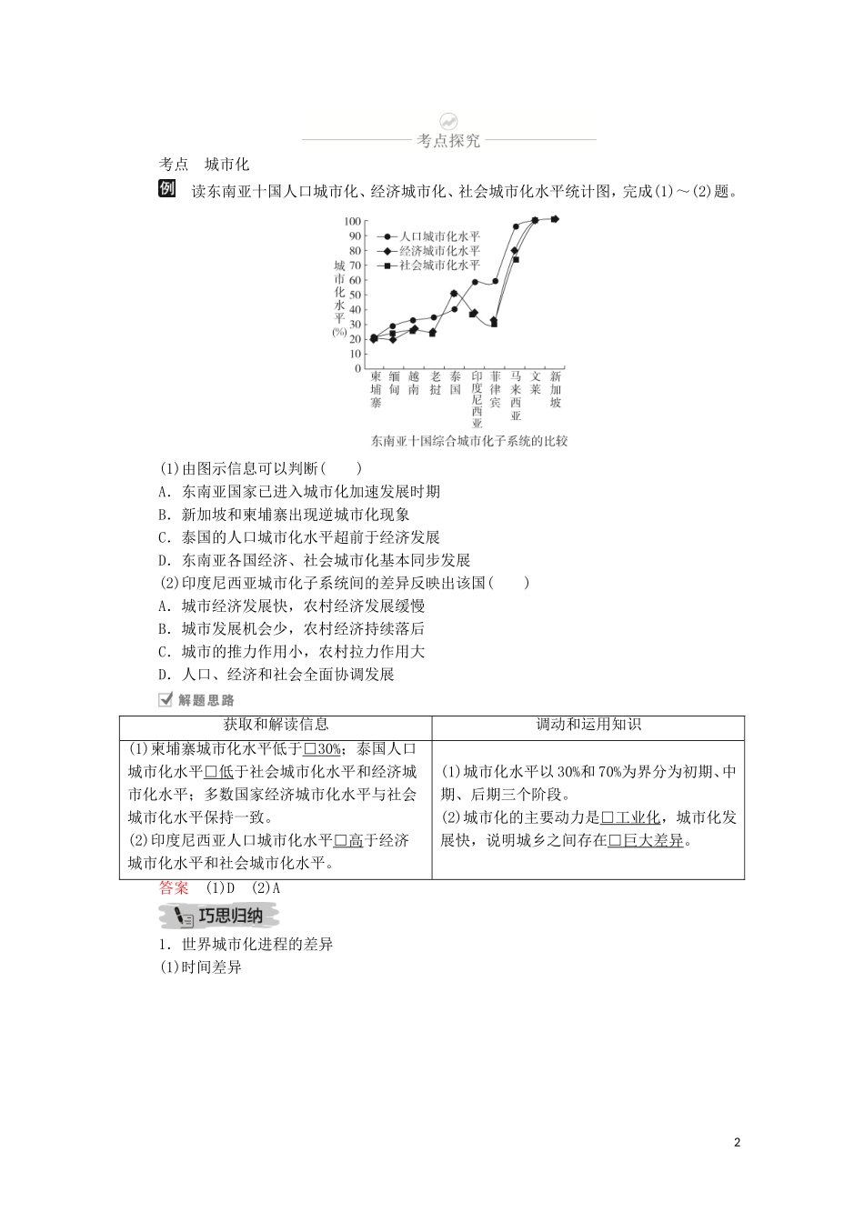 高考地理一轮复习 第十二讲 城市与城市化素 第39课时 城市化动力和进程教学案（含解析）-人教版高三全册地理教学案_第2页