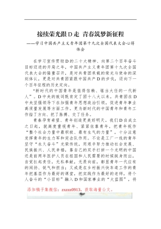 接续荣光跟D走  青春筑梦新征程——共青团十九大精神心得体会